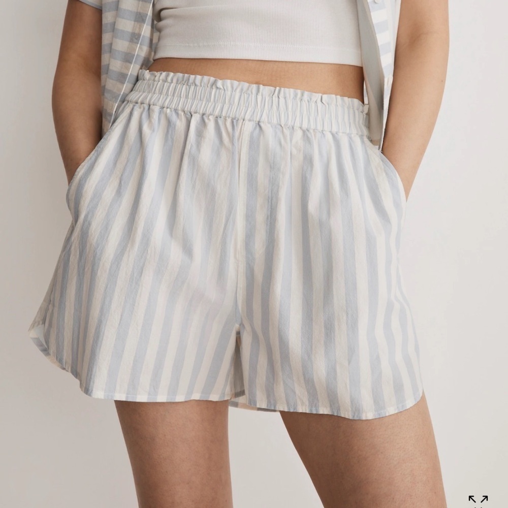 Madewell Light Blue and White Striped High Waist Shorts